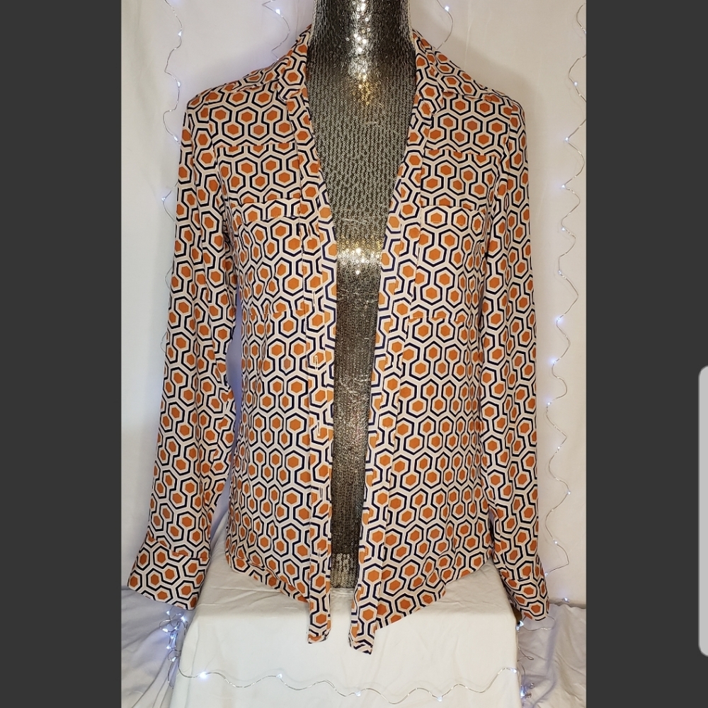 Express Orange & white hexagonal print blouse- Sm